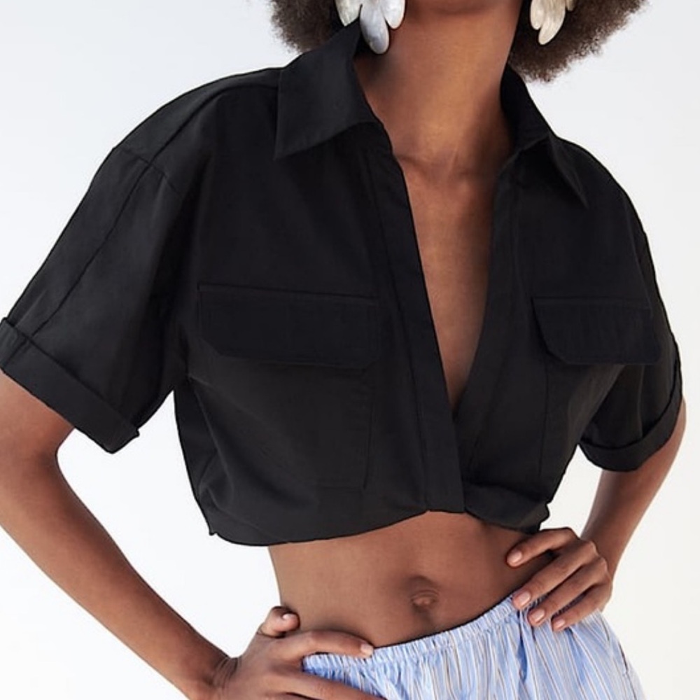 Zara Cropped Twist Front Poplin Shirt